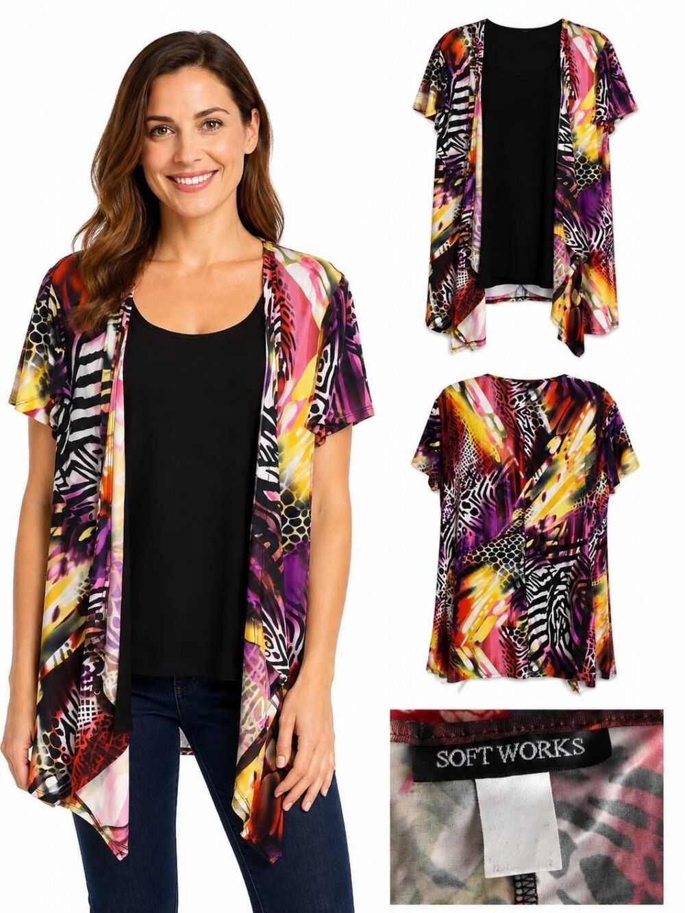 Soft Works Multicolor Sheer Cardigan & Black Tank Top Set, M